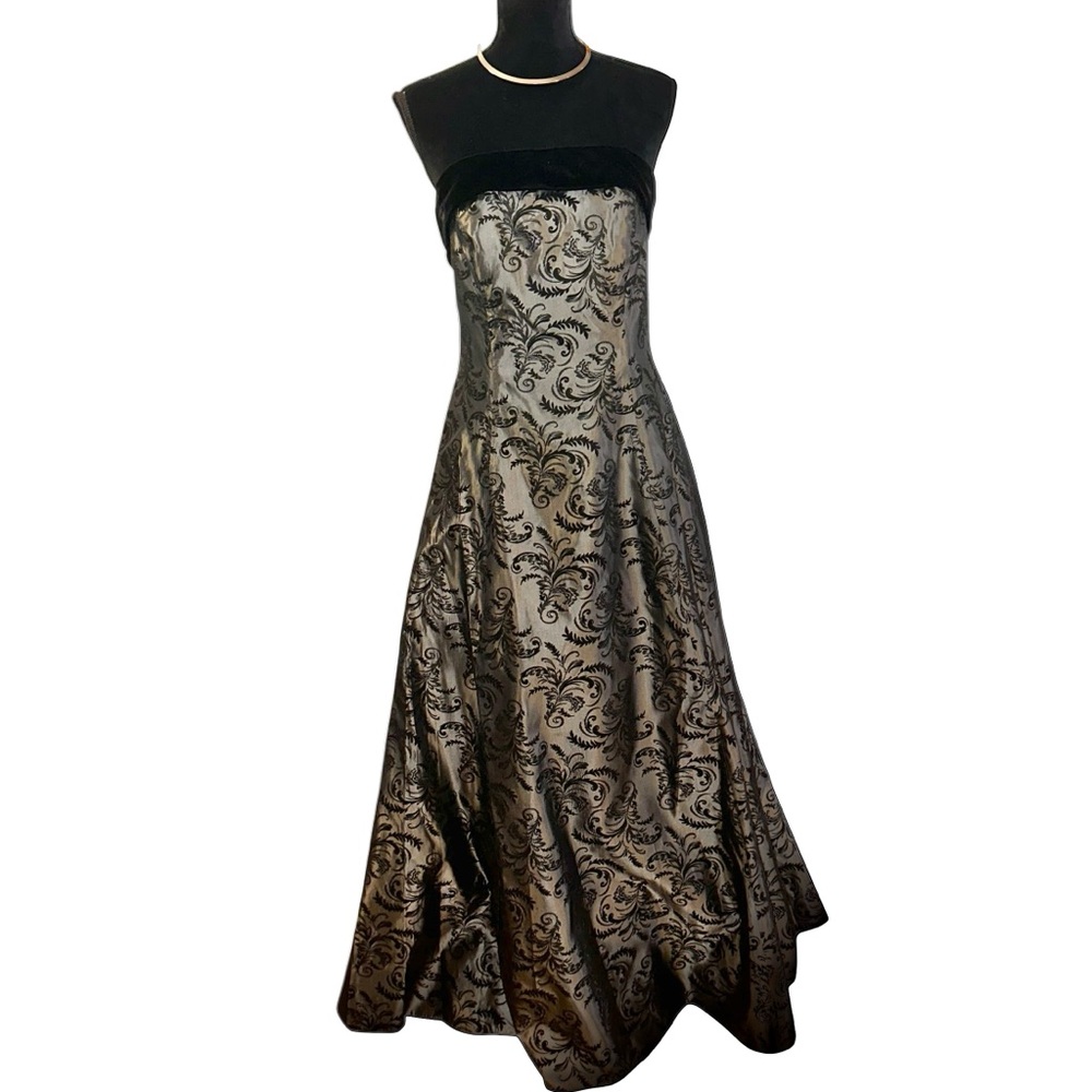 Dave & Johnny By Laura Ryder Silver Black Strapless Evening Dress Size 14